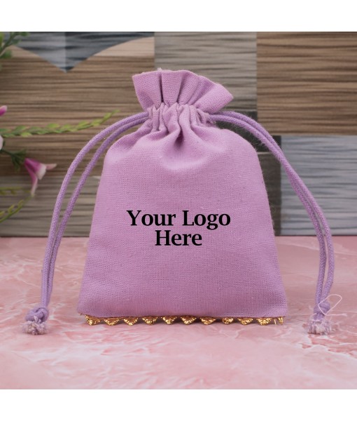 Pink Designer Cotton Pouches & Bags For Packaging, Wedding Favor Bags With Brand Logo