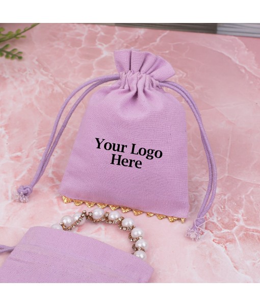 Pink Designer Cotton Pouches & Bags For Packaging, Wedding Favor Bags With Brand Logo