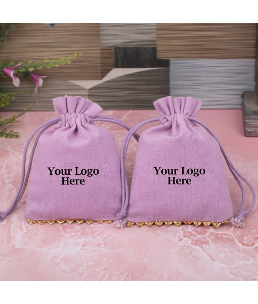 Pink Designer Cotton Pouches & Bags For Packaging, Wedding Favor Bags With Brand Logo