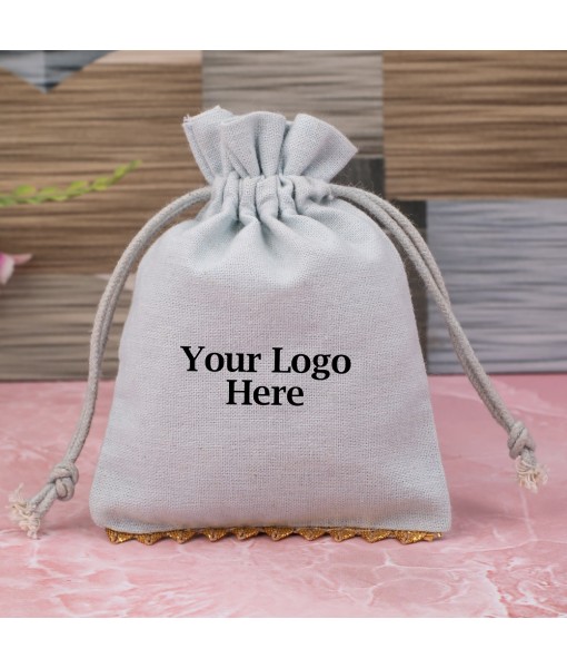 Grey Cotton Designer Jewellery Pouches & Bags for Packaging With Brand Logo Print