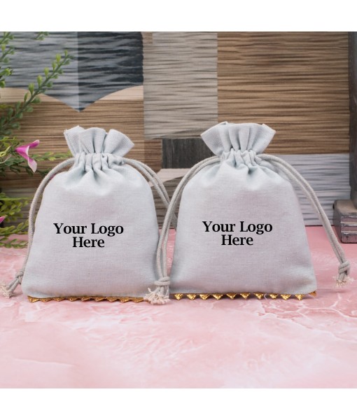 Grey Cotton Designer Jewellery Pouches & Bags for Packaging With Brand Logo Print