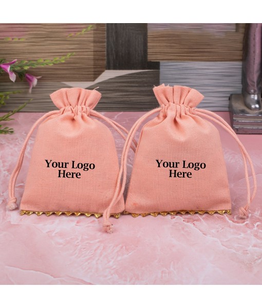 Ruddy Pink Designer Cotton Pouches & Bags For Packaging, Wedding Favor Bags With Brand Logo