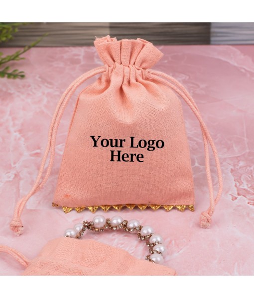 Ruddy Pink Designer Cotton Pouches & Bags For Packaging, Wedding Favor Bags With Brand Logo