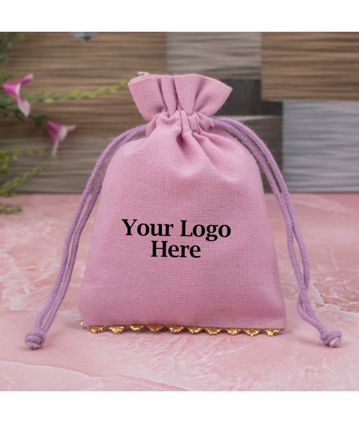 Pink Cotton Designer Jewellery Pouches & Bags for Packaging With Brand Logo Print