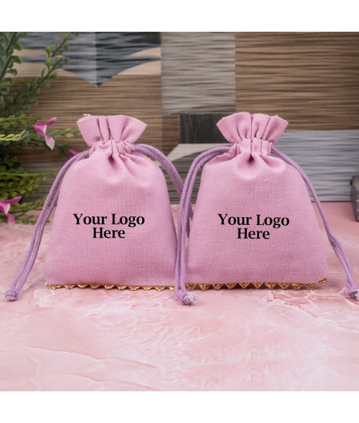 Pink Cotton Designer Jewellery Pouches & Bags for Packaging With Brand Logo Print