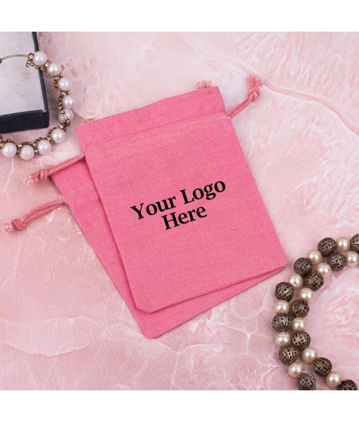 Pink Cotton Jewellery Pouches for Packaging With Brand Logo Print