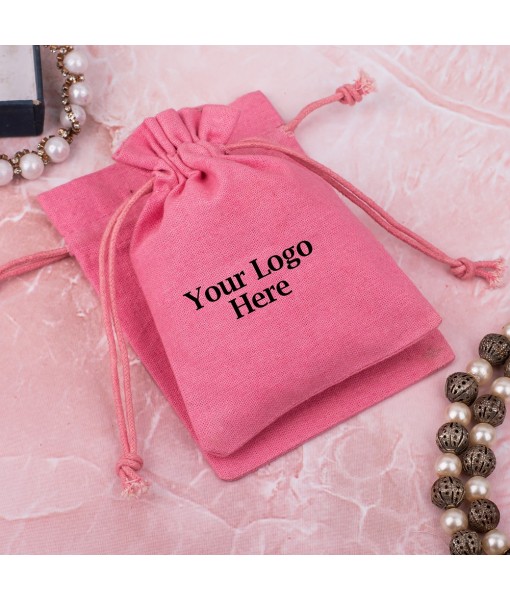 Pink Cotton Jewellery Pouches for Packaging With Brand Logo Print