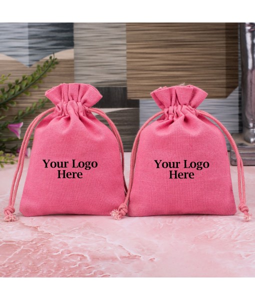 Pink Cotton Jewellery Pouches for Packaging With Brand Logo Print