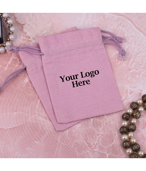 Light Pink Cotton Jewellery Pouches for Packaging With Brand Logo Print