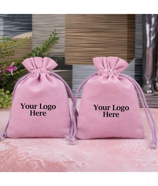 Light Pink Cotton Jewellery Pouches for Packaging With Brand Logo Print