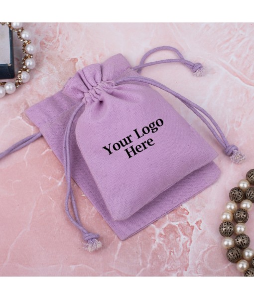 African Violet Custom Cotton Drawstring Pouch, Jewellery Pouches With Brand Logo Print