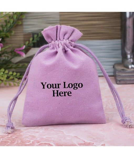 African Violet Custom Cotton Drawstring Pouch, Jewellery Pouches With Brand Logo Print