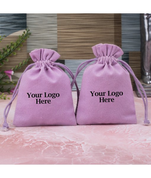 African Violet Custom Cotton Drawstring Pouch, Jewellery Pouches With Brand Logo Print