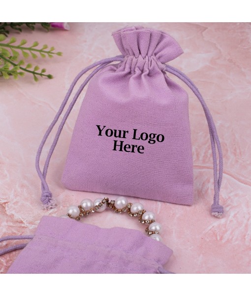 African Violet Custom Cotton Drawstring Pouch, Jewellery Pouches With Brand Logo Print