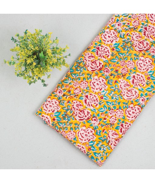 Handmade Floral Block Printed Cotton Dressmaking Fabric - Tulinii