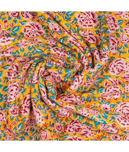 Handmade Floral Block Printed Cotton Dressmaking Fabric - Tulinii