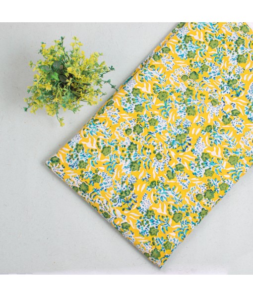 Lemon Floral Printed Cotton Running Indian Fabric - Tulinii