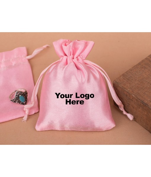 Pink Satin Drawstring Bag, Pouches for Jewellery, Satin Packaging Pouches, Gift Packaging Bags