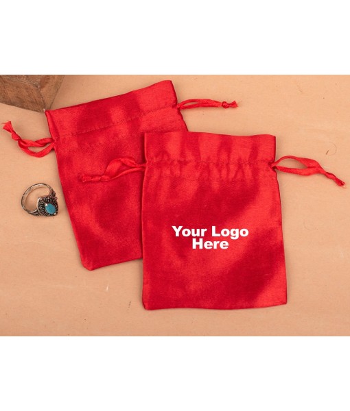 Pure Red Satin Drawstring Pouch, Travel Jewellery Pouch, Satin Bags, Gift Packaging Bags