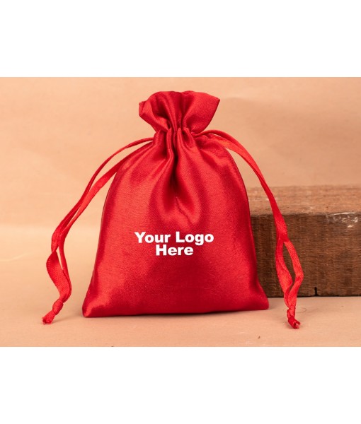 Pure Red Satin Drawstring Pouch, Travel Jewellery Pouch, Satin Bags, Gift Packaging Bags