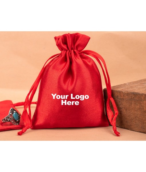 Pure Red Satin Drawstring Pouch, Travel Jewellery Pouch, Satin Bags, Gift Packaging Bags