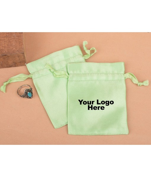 Green Satin Bag, Travel Jewellery Pouch, Satin Pouch Bags, Gift Packaging Bags, Drawstring Bags