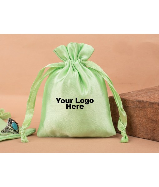 Green Satin Bag, Travel Jewellery Pouch, Satin Pouch Bags, Gift Packaging Bags, Drawstring Bags