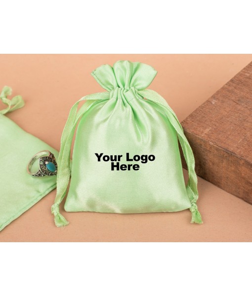 Green Satin Bag, Travel Jewellery Pouch, Satin Pouch Bags, Gift Packaging Bags, Drawstring Bags