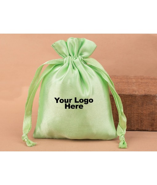 Green Satin Bag, Travel Jewellery Pouch, Satin Pouch Bags, Gift Packaging Bags, Drawstring Bags