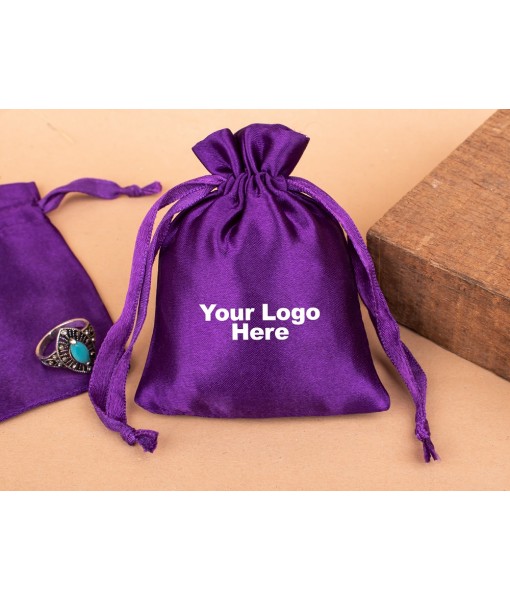 Violet Satin Drawstring Pouch, Travel Jewellery Pouch, Satin Bags, Gift Packaging Bags