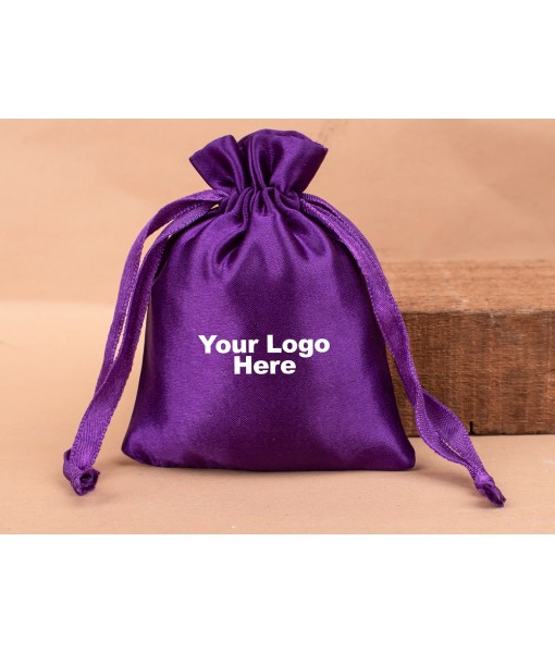 Violet Satin Drawstring Pouch, Travel Jewellery Pouch, Satin Bags, Gift Packaging Bags