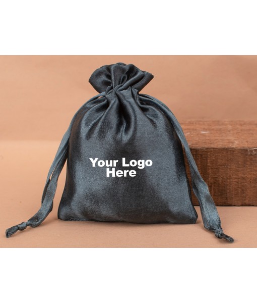 Black Satin Drawstring Bag, Travel Jewellery Pouch, Satin Bags, Gift Packaging Bags