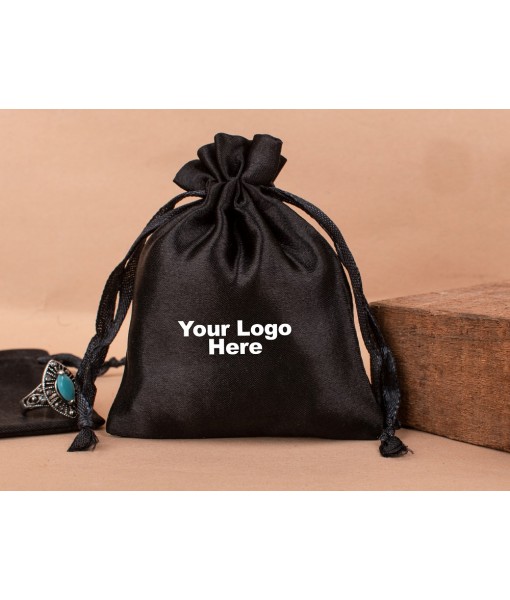 Black Satin Drawstring Bag, Pouches for Jewellery, Satin Packaging Pouches, Gift Packaging Bags